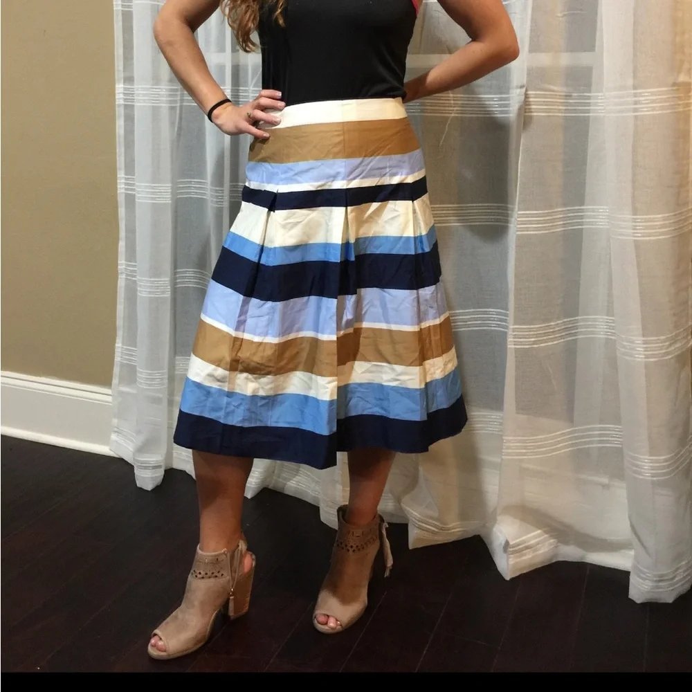 Charter Club Skirt Pleated 12 Blue White Gold - Picture 3 of 5